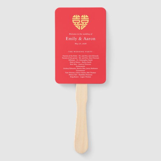 Het Chinese Weddenprogramma van het Dubbele Geluk Handwaaier (Voorkant)