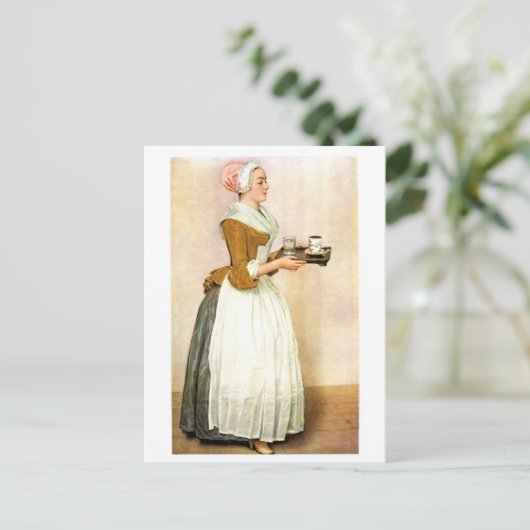 Het Chocolademeisje, mooi kunstschilderij Briefkaart (Staand voorkant)