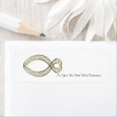 Het Christelijke symbool voor vissen. Etiket (Insitu)