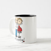 Het cijfer van de kruk wij verwachten tweekleurige koffiemok (Voorkant links)