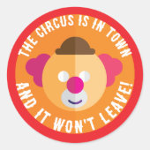 Het circus is in de stad ronde sticker (Voorkant)