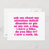 Het Citaat van de Verstoorde van de aandacht ADHD  Briefkaart (Voorkant / Achterkant)