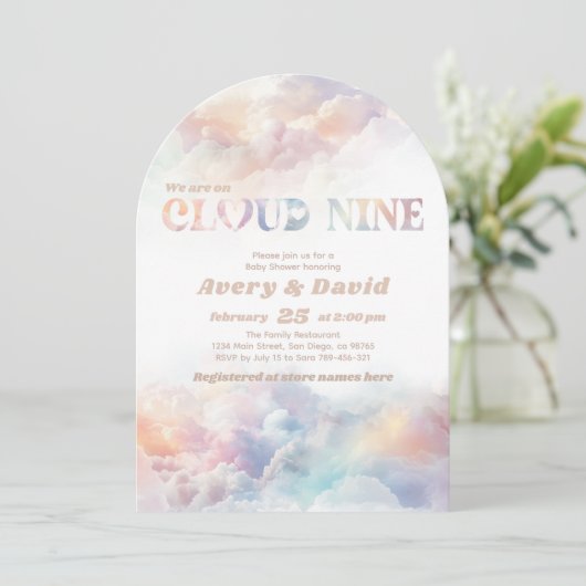 Het Cloud Nine Rainbow Fluffy Cloud Baby shower Kaart (Staand voorkant)
