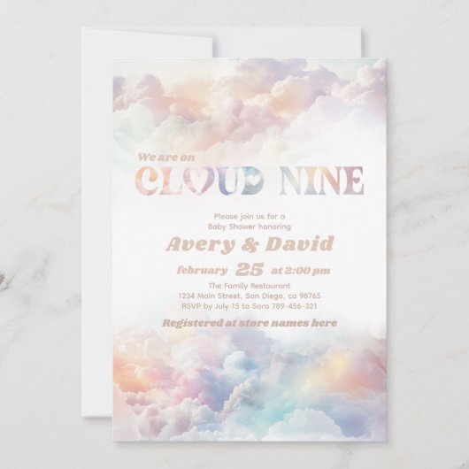 Het Cloud Nine Rainbow Fluffy Cloud Baby shower Kaart (Voorkant)