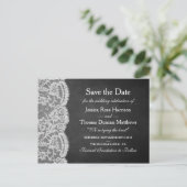 Het Collectie Chalkboard en Lace Wedding Aankondigingskaart (Staand voorkant)