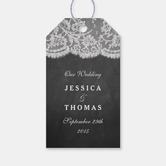 Het Collectie Chalkboard en Lace Wedding Cadeaulabel (Voorkant)
