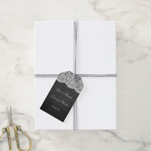 Het Collectie Chalkboard en Lace Wedding Cadeaulabel (Met Touw)