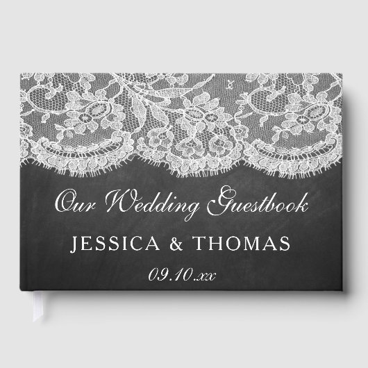 Het Collectie Chalkboard en Lace Wedding Gastenboek (Voorkant)