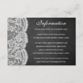 Het Collectie Chalkboard en Lace Wedding Informatiekaartje