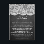Het Collectie Chalkboard en Lace Wedding Informatiekaartje<br><div class="desc">Dit elegante bruiloft collectie is een prachtig ontwerp met een mooie krijtbord effect achtergrond met een romantische witte kant effect trim. Deze Detail Kaarten kunnen worden gepersonaliseerd voor uw speciale gelegenheid en zou de perfecte bijpassende insert voor een bruiloft suite, vrijgezellenfeest, verlovingsfeest, verjaardagsfeest en nog veel meer. Deze kaarten kunnen...</div>