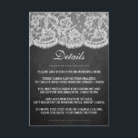 Het Collectie Chalkboard en Lace Wedding Informatiekaartje<br><div class="desc">Dit elegante bruiloft collectie is een prachtig ontwerp met een mooie krijtbord effect achtergrond met een romantische witte kant effect trim. Deze Detail Kaarten kunnen worden gepersonaliseerd voor uw speciale gelegenheid en zou de perfecte bijpassende insert voor een bruiloft suite, vrijgezellenfeest, verlovingsfeest, verjaardagsfeest en nog veel meer. Deze kaarten kunnen...</div>