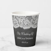 Het Collectie Chalkboard en Lace Wedding Papieren Bekers (Voorkant)