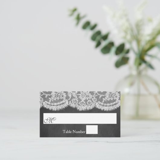 Het Collectie Chalkboard en Lace Wedding Plaatskaartje (Staand voorkant)