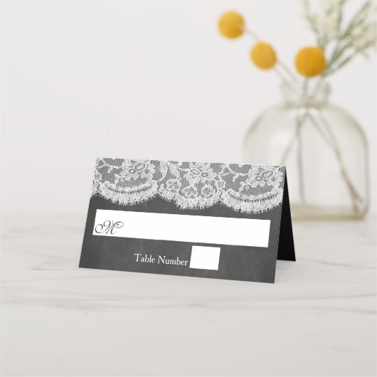 Het Collectie Chalkboard en Lace Wedding Plaatskaartje (Voorkant)