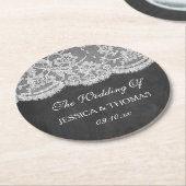Het Collectie Chalkboard en Lace Wedding Ronde Kartonnen Onderzetter (Gebogen)