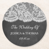 Het Collectie Chalkboard en Lace Wedding Ronde Kartonnen Onderzetter (Voorkant)