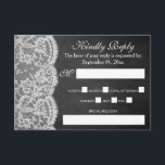 Het Collectie Chalkboard en Lace Wedding RSVP Kaartje<br><div class="desc">Het collectie van het bord en de kant is een verbluffend design met een prachtige achtergrond van het chalkboard-effect met een romantische , witte rand-effectrelatie. Deze RSVP-kaarten kunnen worden gepersonaliseerd voor je speciale gelegenheid en maken de perfecte insteekkaarten voor een bruiloft, vrijgezellenfeest, verlovingsfeest, verjaardagsfeest en nog veel meer. *Let erop...</div>