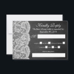 Het Collectie Chalkboard en Lace Wedding RSVP Kaartje<br><div class="desc">Het collectie van het bord en de kant is een verbluffend design met een prachtige achtergrond van het chalkboard-effect met een romantische , witte rand-effectrelatie. Deze RSVP-kaarten kunnen worden gepersonaliseerd voor je speciale gelegenheid en maken de perfecte insteekkaarten voor een bruiloft, vrijgezellenfeest, verlovingsfeest, verjaardagsfeest en nog veel meer. *Let erop...</div>