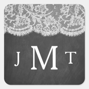 Het Collectie Chalkboard en Lace Wedding Vierkante Sticker