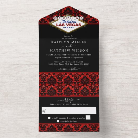 Het Collectie Glitter Damask Las Vegas Wedding All In One Uitnodiging (Binnen)