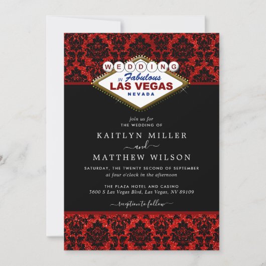 Het Collectie Glitter Damask Las Vegas Wedding Kaart (Voorkant)