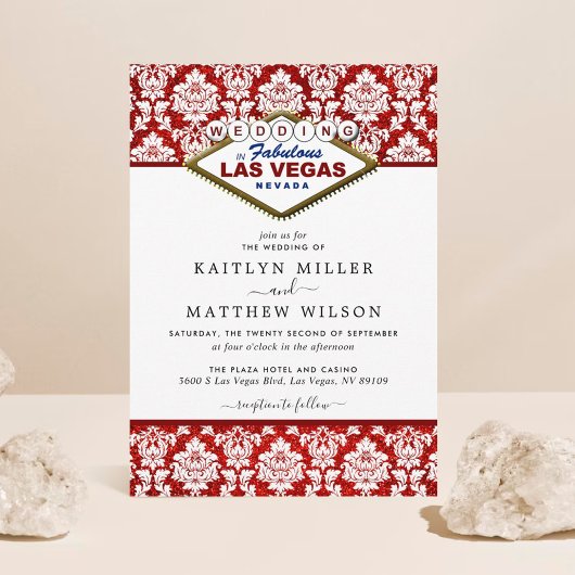 Het Collectie Glitter Damask Las Vegas Wedding Kaart