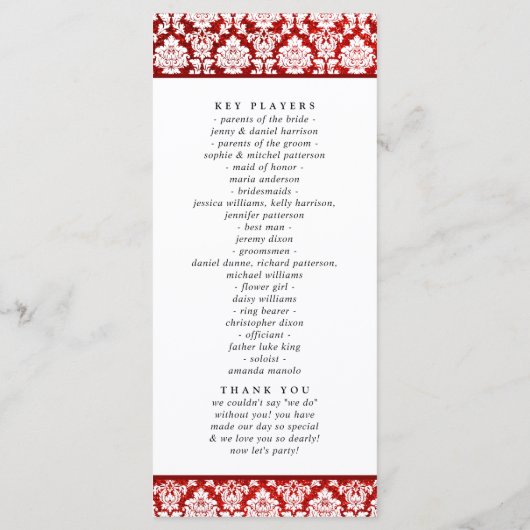 Het Collectie Glitter Damask Las Vegas Wedding Programmakaart (Achterkant)