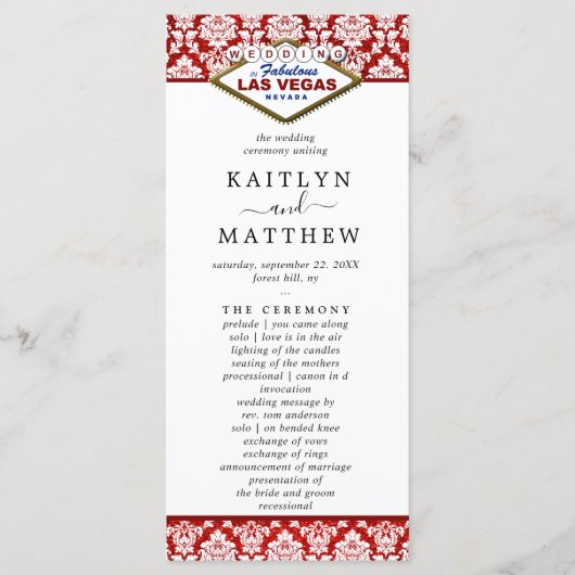 Het Collectie Glitter Damask Las Vegas Wedding Programmakaart (Voorkant)