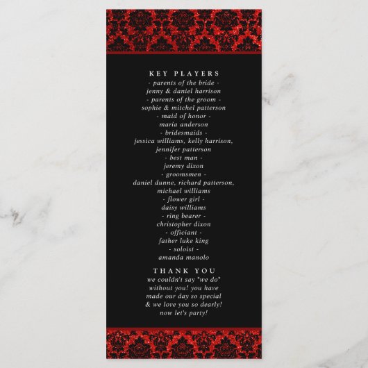 Het Collectie Glitter Damask Las Vegas Wedding Programmakaart (Achterkant)