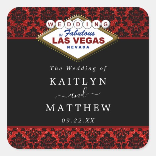 Het Collectie Glitter Damask Las Vegas Wedding Vierkante Sticker (Voorkant)