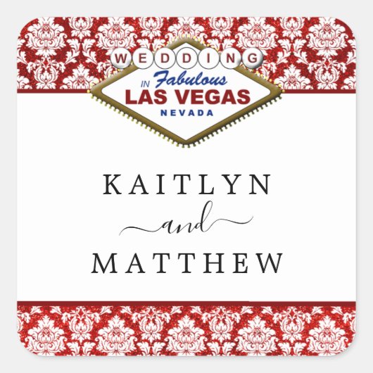Het Collectie Glitter Damask Las Vegas Wedding Vierkante Sticker (Voorkant)