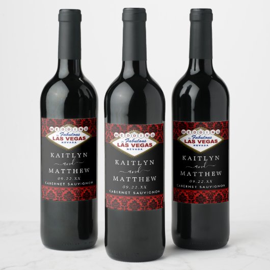 Het Collectie Glitter Damask Las Vegas Wedding Wijn Etiket (Flessen)
