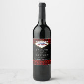 Het Collectie Glitter Damask Las Vegas Wedding Wijn Etiket (Voorkant)