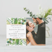 Het Collectie Greenery & Gold Wedding Aankondiging (Staand voorkant)