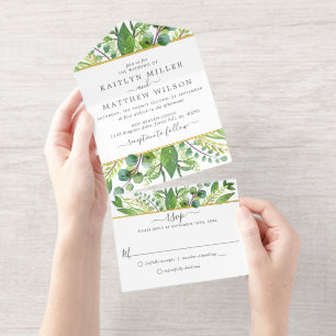Het Collectie Greenery & Gold Wedding All In One Uitnodiging