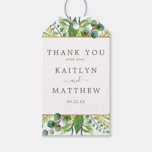 Het Collectie Greenery & Gold Wedding Cadeaulabel (Voorkant)