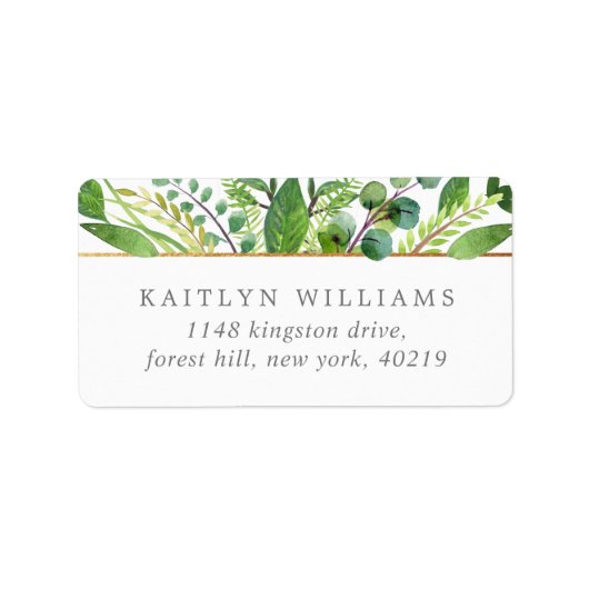 Het Collectie Greenery & Gold Wedding Etiket (Voorkant)