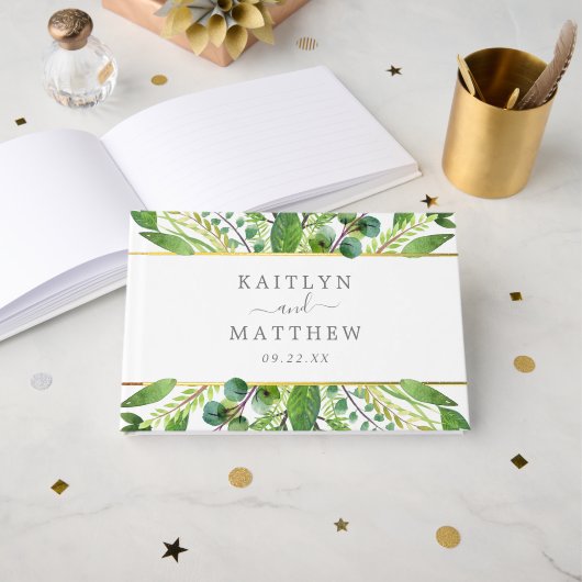 Het Collectie Greenery & Gold Wedding Gastenboek (Voorkant open)