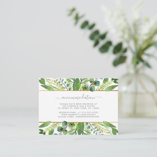 Het Collectie Greenery & Gold Wedding Informatiekaartje (Staand voorkant)