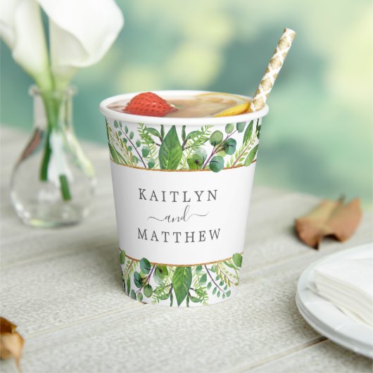 Het Collectie Greenery & Gold Wedding Papieren Bekers (Insitu)