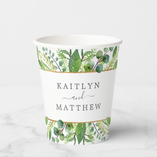 Het Collectie Greenery & Gold Wedding Papieren Bekers (Voorkant)
