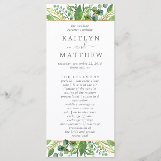 Het Collectie Greenery & Gold Wedding Programmakaart (Voorkant)