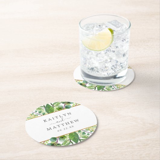 Het Collectie Greenery & Gold Wedding Ronde Kartonnen Onderzetter (Insitu)