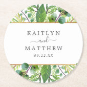 Het Collectie Greenery & Gold Wedding Ronde Kartonnen Onderzetter (Voorkant)