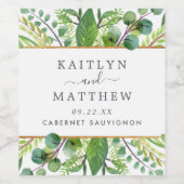 Het Collectie Greenery & Gold Wedding Wijn Etiket (Enkel label)