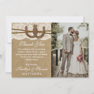 Het Collectie Kraft, Lace en Hoefijzer Wedding Bedankkaart