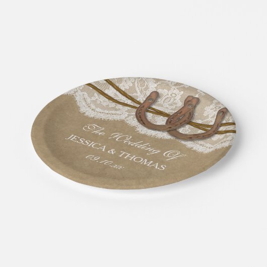 Het Collectie Kraft, Lace en Hoefijzer Wedding Papieren Bordje (Gekanteld)