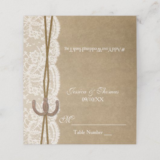 Het Collectie Kraft, Lace en Hoefijzer Wedding Plaatskaartje (Buitenkant ongevouwen)