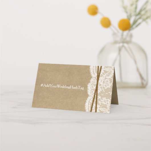 Het Collectie Kraft, Lace en Hoefijzer Wedding Plaatskaartje (Achterkant)