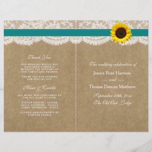 Het Collectie Kraft, Lace & Sunflower - Blauwgroen (Voorkant)